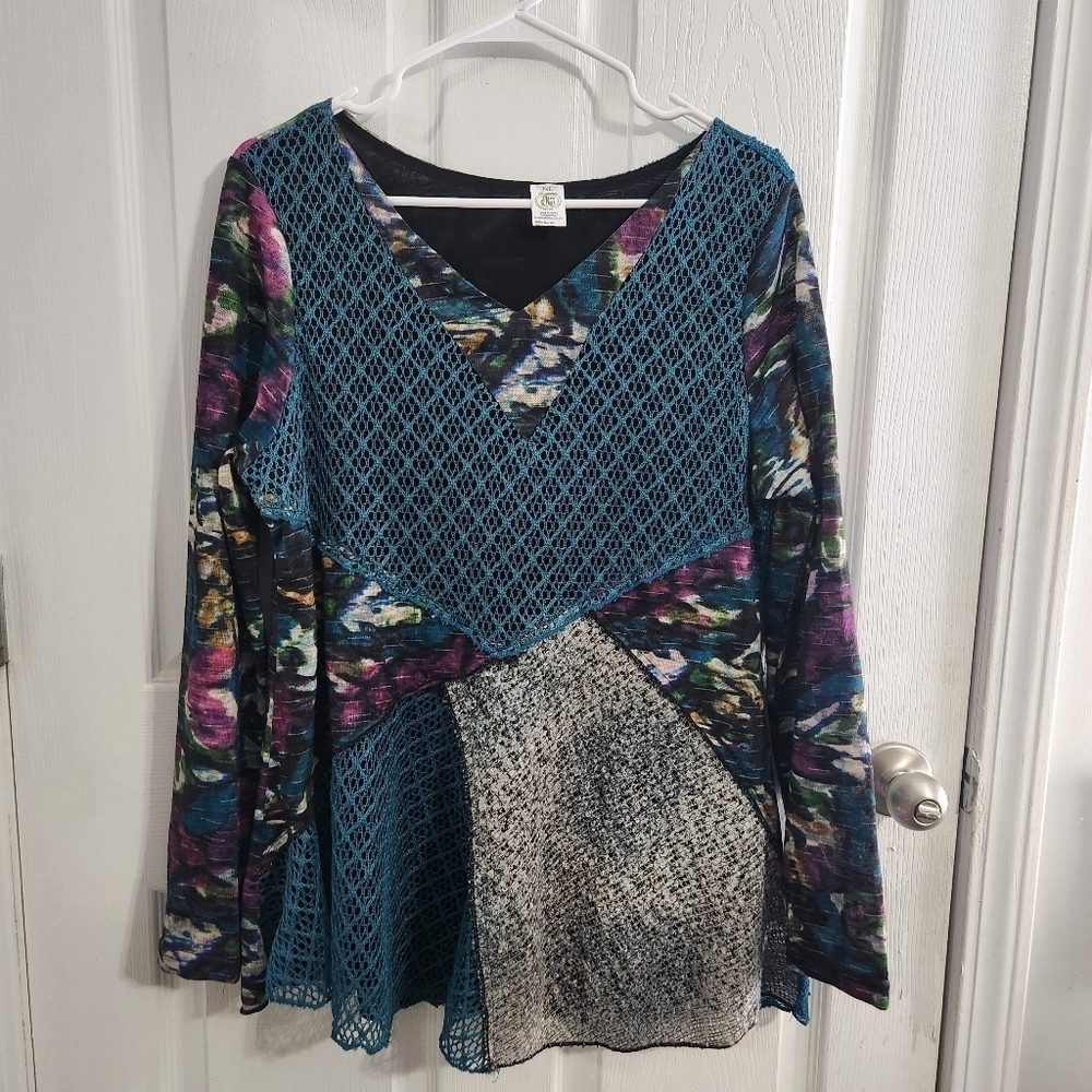 This & That patchwork whimsigoth fairy abstract handcrafted  tunic women XL